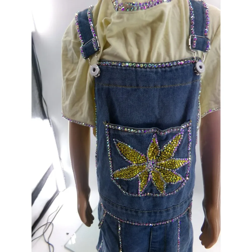Pre-Owned Dance Costume Large Child Denim Overalls Jazz Tap Clogging Musical Th